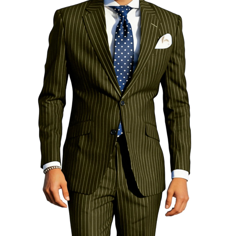 Men's Classic Stripe Suits 2 Piece ( Blazer+Pants ) Notch Lapel 2 Buttons Slim Fit Jacket & Trousers for Business Casual Wedding