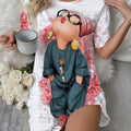 Cute Cartoon Printed Crew Neck Short Sleeve Night Dress | SAMAG