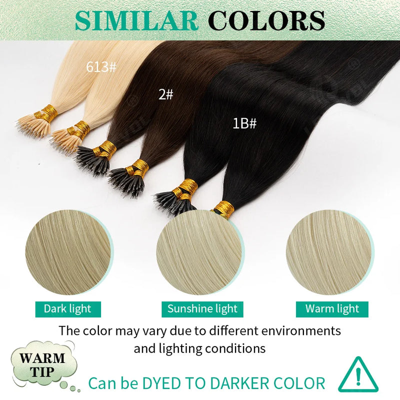 100Pcs & 50Pcs Straight Nano Ring Hair Extensions 32 Colors European Micro Beads Ring Human Hair Extensions 0.5g/0.8g/1g/Strand