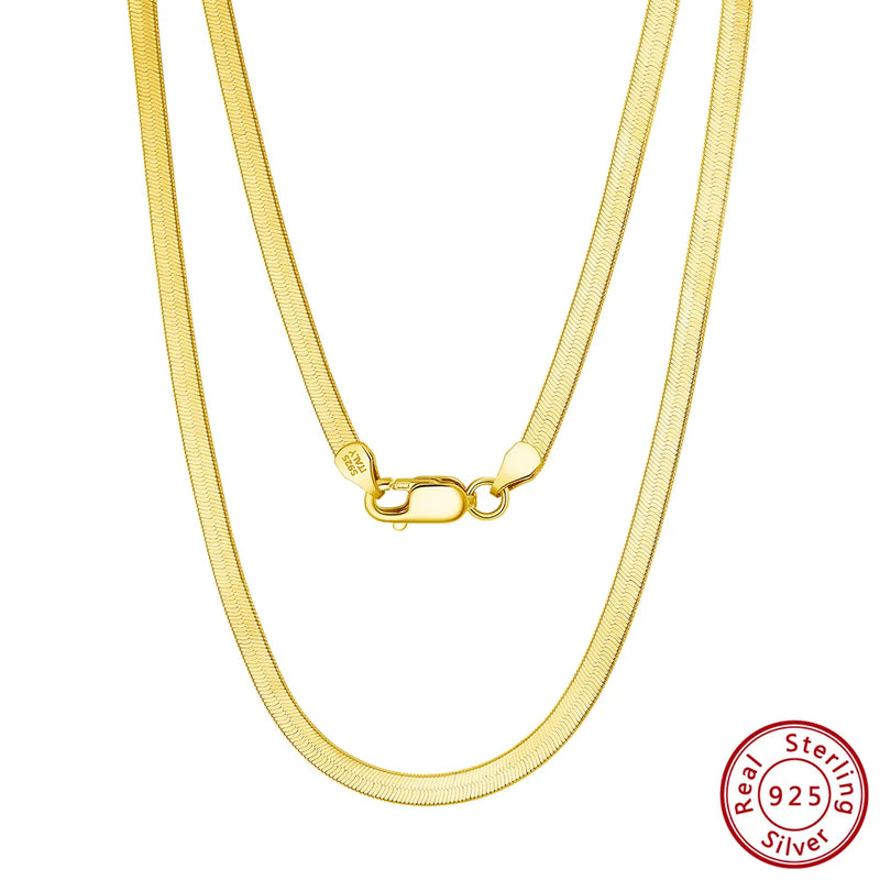 ORSA JEWELS 925 Sterling Silver 3mm Gold Flexible Flat Chain Herringbone Snake Chain Necklace for Women Neck Chain Jewelry SC35