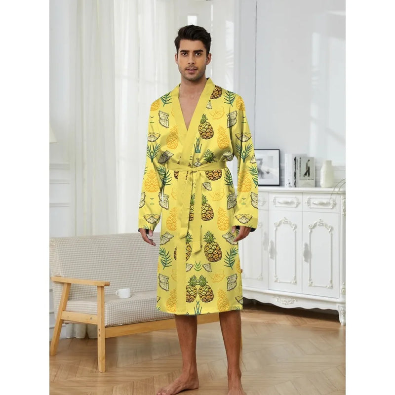 men's Robes 2025 printed pineapple poker pajamas suitable for family couple thin design light  luxurious pajamas long Nightgown