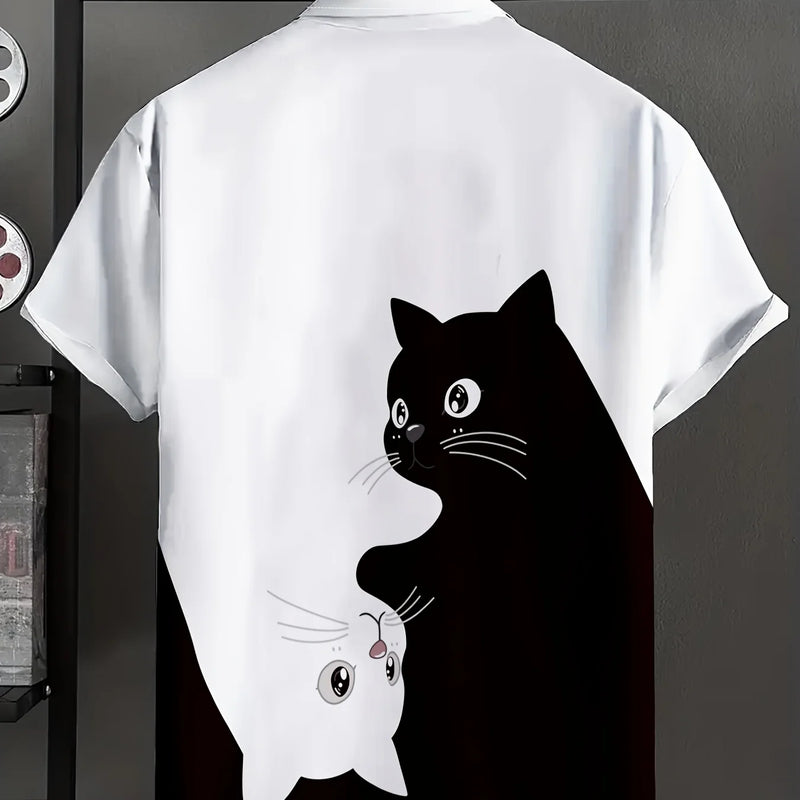 Summer Men's Cartoon Black and White Kitten Print | SAMAG