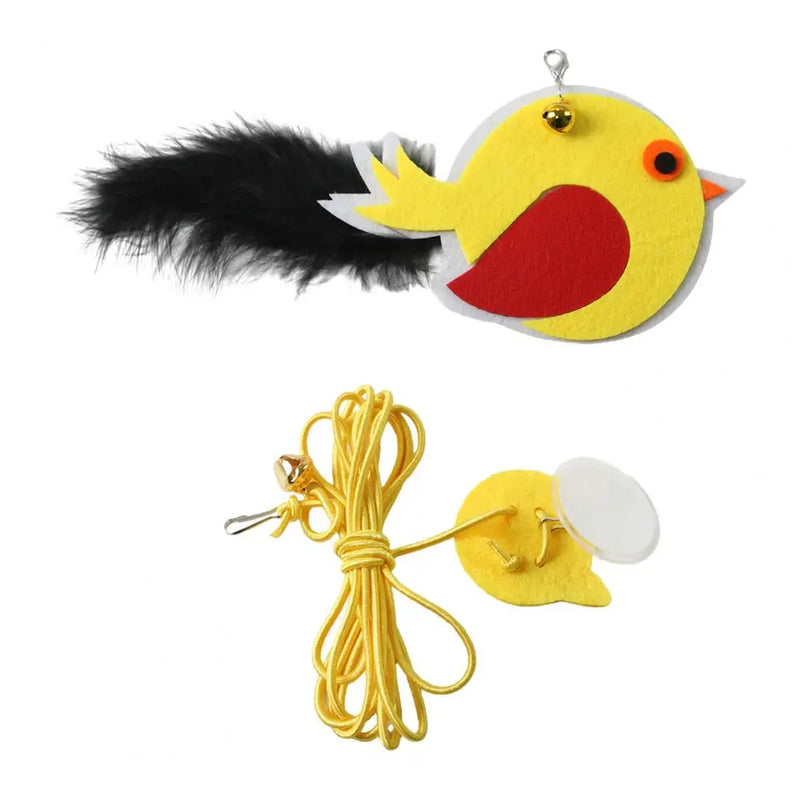 Self-play Cat Toy Swinging Cat Toy with Elastic Rope Feathers Bell Hanging Cat Teaser for Indoor Cats Self-play Hunting