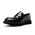 New Mens Glossy Genuine Leather Loafers British Style Thick Sole Slip on Business Casual Shoes for Summer