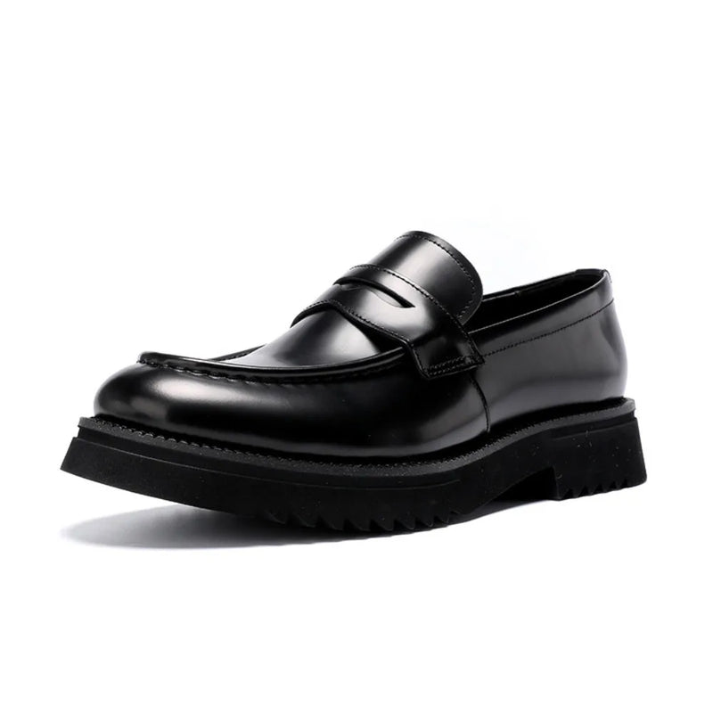 New Mens Glossy Genuine Leather Loafers British Style Thick Sole Slip on Business Casual Shoes for Summer