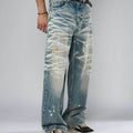 【HME】Men's jeans Street‑Style Distressed Denim Pants | SAMAG