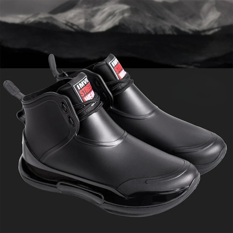 Men Rain Boots Outdoor Work Boots New Fashion Waterproof Fishing Shoes Platform Non-slip Rubber Shoes Lace-up Couple Rain Shoes