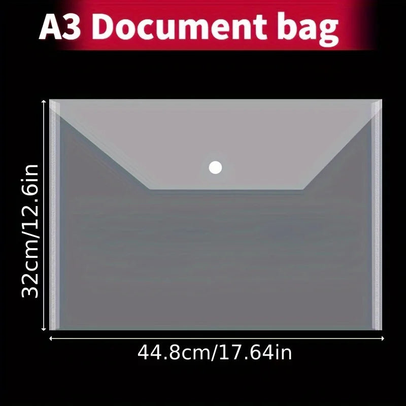15-Pack Thickened PP 8K A3 Transparent Folder Clips, Waterproof Document Organizer Bags for School & Office Use