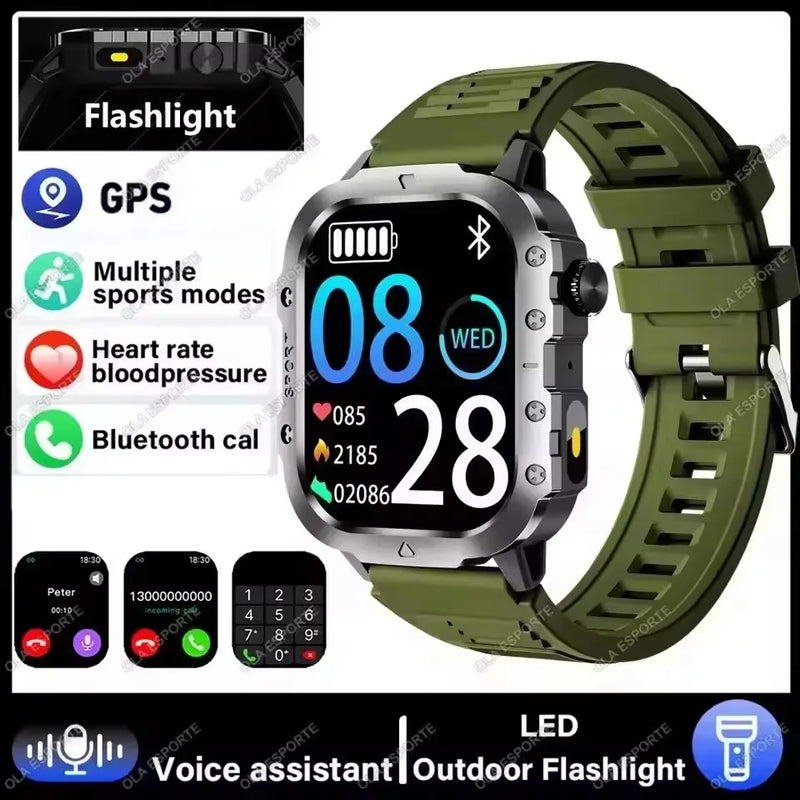 2026 New Military Smart Watch Men IP67 3ATM Outdoor Sports Fitness Tracker Blood Pressure Health Monitor BT Calls GPS Smartwatch