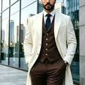 Ivory Long Blazer Men's Suits Single Breasted Wedding | SAMAG