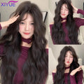 Synthetic Lace Frontal Wig Long Curly Hair Women Wig with Bangs Black  Lolita Cosplay Braided Wigs xiyue