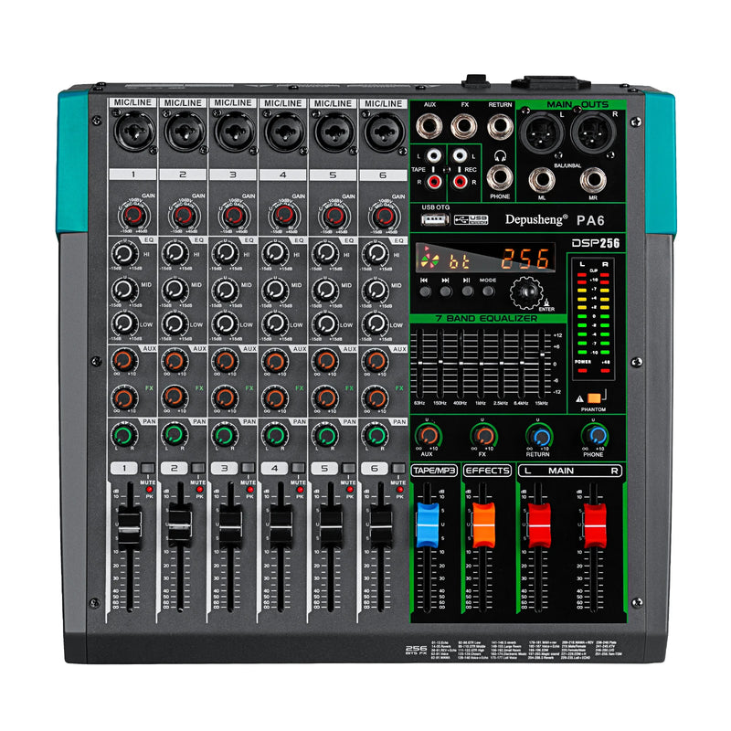 6/8/12/16 Channels Audio Sound Mixer Depusheng Mixing DJ Console USB 48V Phantom Power 256 DSP Effects Sound Table for Stage