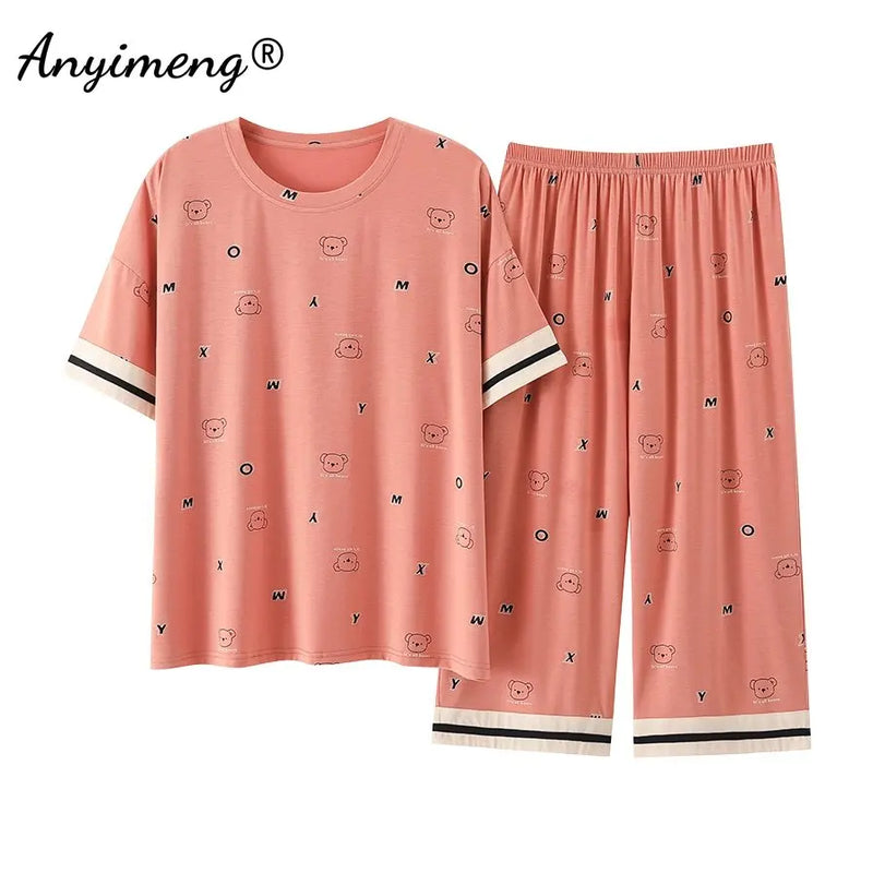 Plus Size Women's Capri Pants Pajamas Sets Polka Dot | SAMAG