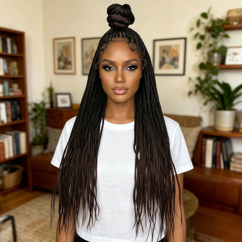 Ponytail Braided Wigs 36inch Cornrow Braided Wigs Synthetic Full Lace Knotless Braids Wig with Baby Hair for Black Women