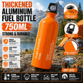 750ml Aluminum Fuel Bottle Camping Stove Gas Oil Storage Can Leakproof Orange Lightweight Outdoor Fuel Container for Backpacking Hiking Picnic Camp Burner Refill Portable Travel Bottle Durable Safety Cap Camping Gear Accessor