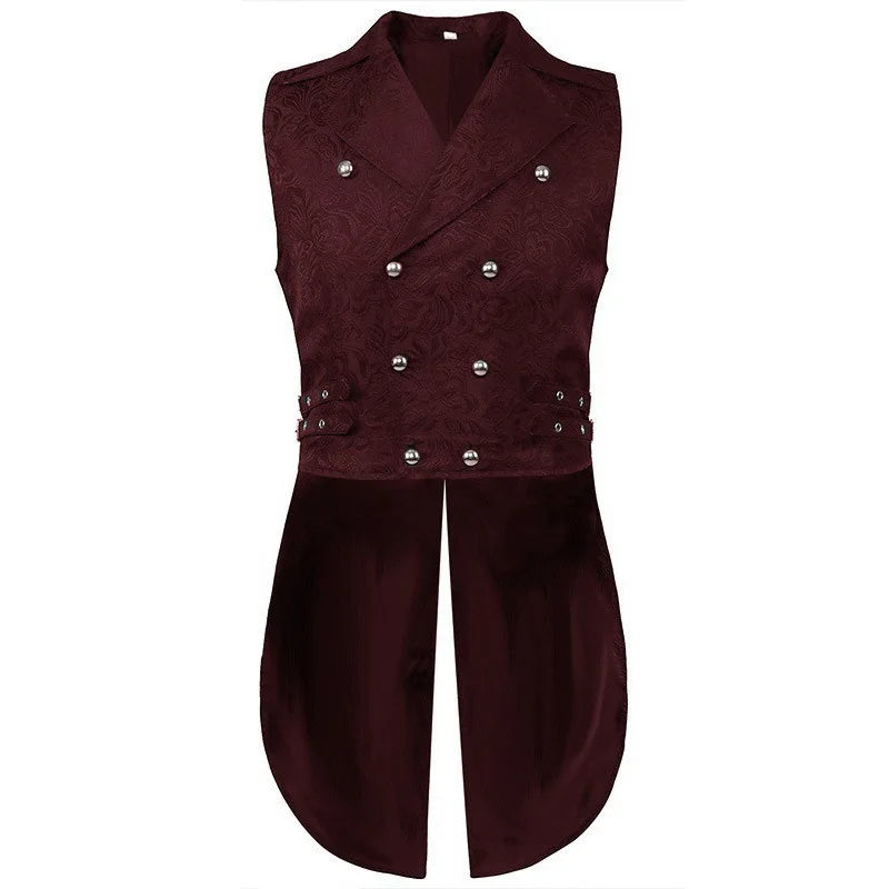 Men's Black Suit Vest; Jacquard Fabric, Double-breasted, Sleeveless, V-neck Vests; Available in White, Blue, and Champagne.