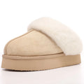 Shevalues Winter Furry Women's Slippers Platform Slippers Fluffy Cozy Warm Indoor Slides Plush Lining Outdoor Women's Slippers