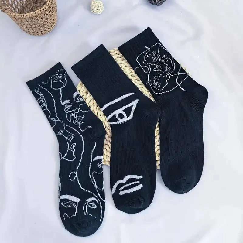 6 Pairs Line Patterns Both Men Women Fashionable Mid Tube | SAMAG