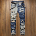 New Retro Jeans Men's Straight Leg Pants Ripped | SAMAG
