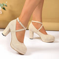 Women Pumps High Heels Thick Soles Shoes Ankle Strap Wedding Party Shoes Cross Strap Platform Square Heel Round Toe Sexy Sandals