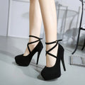 Women Pumps Sexy Cross Strap Stripper Pole Dance High Heels 14cm Shallow Round Toe Platform Stiletto Elegant Party Wedding Shoes