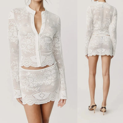 Wj Hollow - Out Lace Stand - Collar Short Cardigan, Vintage | SAMAG