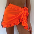 Women Swimsuit Bikini Cover-Ups Skirt Summer Solid Color Beach Wrap Skirt Swimwear Female Ruffles Trim Lace Up Sarong Cover Ups