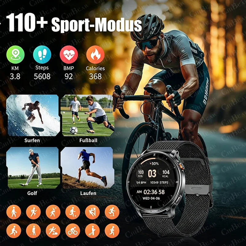 2026 New 1.32" AMOLED Smartwatch Man 466*466 Resolution Bluetooth Call LED Flashlight Fitness Tracker Smart Watch For Men Women