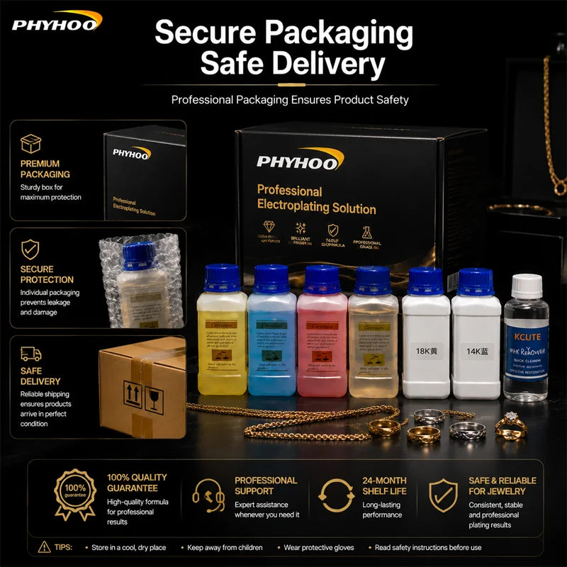 PHYHOO Professional Jewelry Electroplating Solution Kit Gold Silver Rose Plating Formula Fluid System For Workshop DIY Crafts