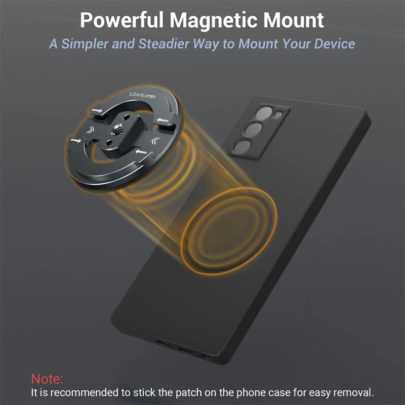 LEAPLIGHT Magnetic Phone Tripod Mount with 1/4” Screw Hot Shoe Adapter for Magsafe Iphone 16 15 14 13 Mic Light Tripod Ball Head