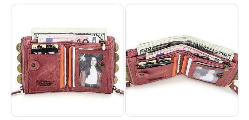 CONTACT'S Fashion Genuine Leather Women Wallet Bifold Card Holder Coin Purse Small Women's Purse Money Clip Men Pocket Wallets
