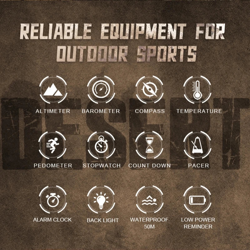 NORTH EDGE DESERT Men Digital Watch Outdoor Sports Running Swimming Outdoor Sport Watches Altimeter Barometer Compass WR50M