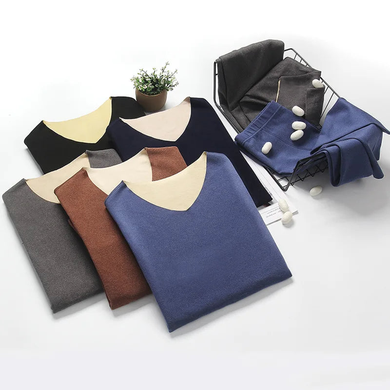 Men Double-Sided Non-marking Heating Thermal Underwear Set of Large Size Autumn Clothes and Trousers Men's Padded Composite Bott