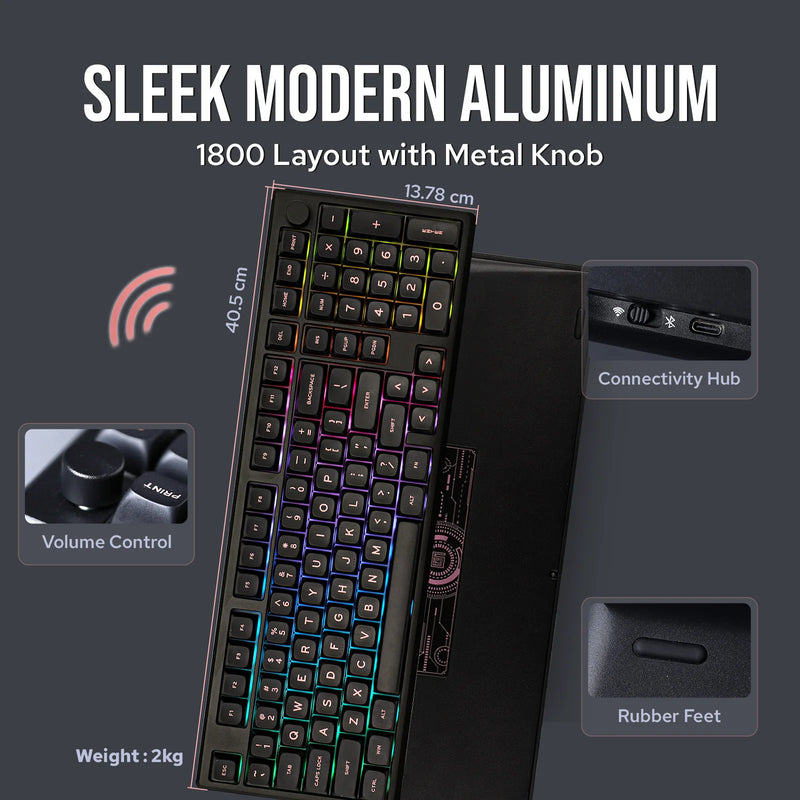 EPOMAKER Galaxy100 QMK/VIA 1800 ANSI Layout Aluminum Gasket Wired/BT5.0/2.4Ghz Mechanical Gaming Keyboard with 8000mAh Battery