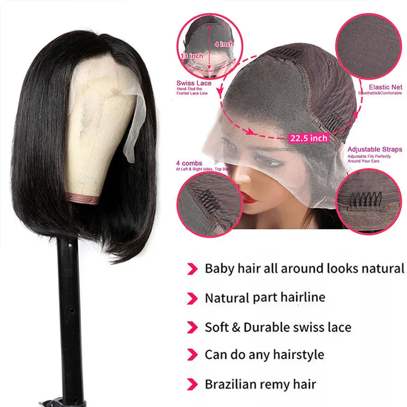 PerisModa 13x4 Bob Wig Lace Front Human Hair Wigs Women's 360 Full Lace Brazilian Remy Straight HD Transparent Lace Frontal Wig