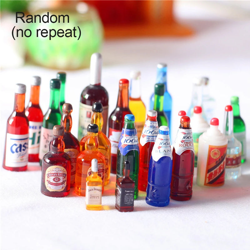 10PCS Miniature Resin Drink Bottles Set, Mixed Random Mini Wine Bottles for Phone Case/DIY Doll House Micro Landscape Decoration