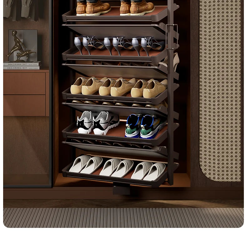 Built-in Height Adjustable Shoe Cabinet Closet Space Saving 360° Rotating Shoe Rack, Multi-layer Shoe Holder Storage Organizer