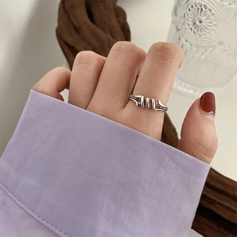 VENTFILLE 925 Sterling Silver Ring for Women Girl Gift Retro Open Trend Unique Design Geometric Asymmetric Jewelry Dropship