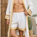 Spring Summer Men Pajamas 2PCS Robe Shorts Set Baroque Style Satin Kimono Bathrobe Nightgown Home Clothing Loungewear MY1170