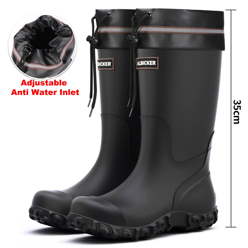 Men's Rain Boots Long Tube Water Shoes Non-slip Waterproof Safety Work Shoes Black Red High-Top Fishing Boots With Cotton Socks