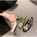 New Women's Shoes Mary Jane Mules, Square-Toed Shallow-Cut Chunky Heel Shoes, Fashionable High-Heeled Sandals