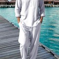 New Long Sleeve Henley Shirt Pants Suit Men Lightweight Breathable Streetwear Solid Color Business Button - View 4 | SAMAG