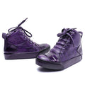 Retro Mixed Color Men Ankle Boots Handmade Genuine Leather High-top Men Sneakers Dark Black Street Style Fashion Men Flat Shoes
