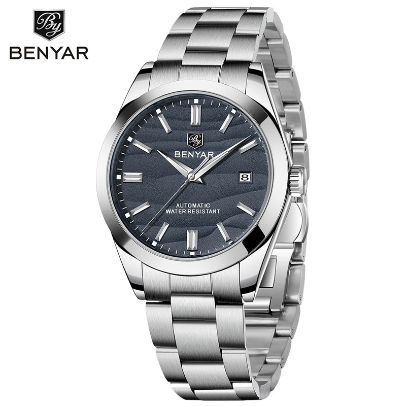 Benyar luxury brand sand particle size 40mm mechanical watch 316L stainless steel 5Bar waterproof men's automatic watch