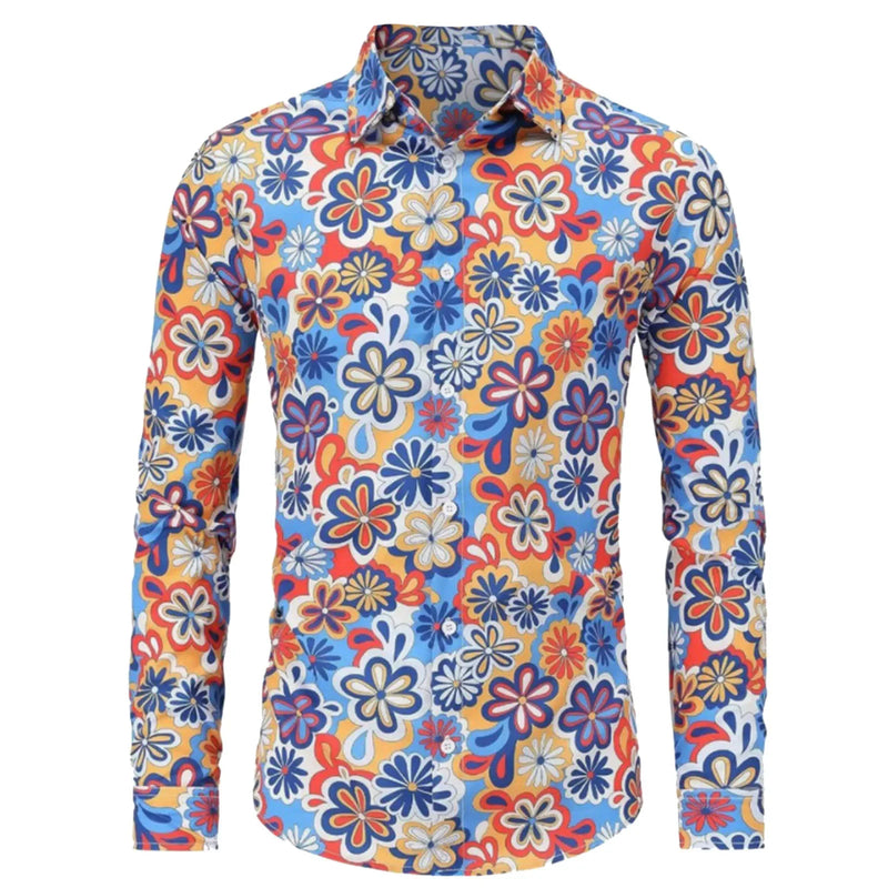 Men's Long Sleeves Shirts Hippie 70s Disco Hip Hop Button | SAMAG