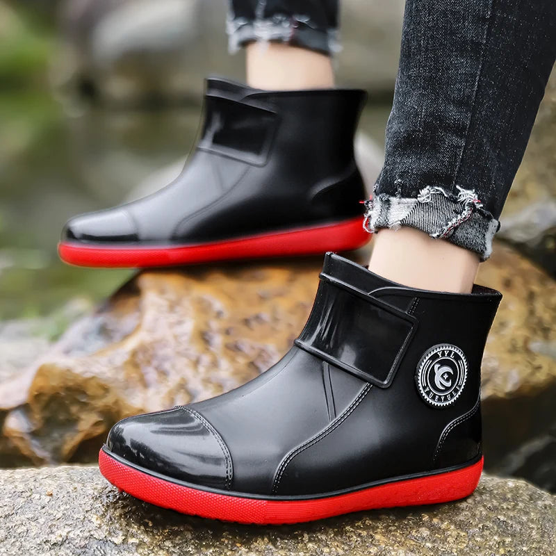 Men Rain Boots Non-slip Light Hiking Rain Shoes Slip on Waterproof Outdoor Leisure Rubber Fishing Shoes Work Water Shoes