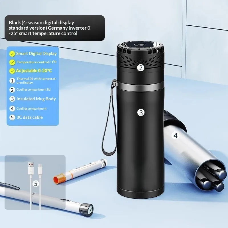 Insulin Cooler Box Mini Fridge 30H Travel Med Cold Storage Digital Temp Control 6 Insulin Pens Diabetes Travel Cooler