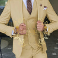 Beige Business Suits For Men Tuxedos Gold Buttons Groom Groomsman Prom Wedding Party Formal 3 Pieces Sets - View 10 | SAMAG