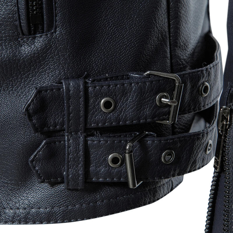 Men's Leather Jackets Casual Fashion Motorcycle Coat O-Neck PU Jacket Autumn Anti-wind Leather Coat Slim Fit Faux Leather Jacket