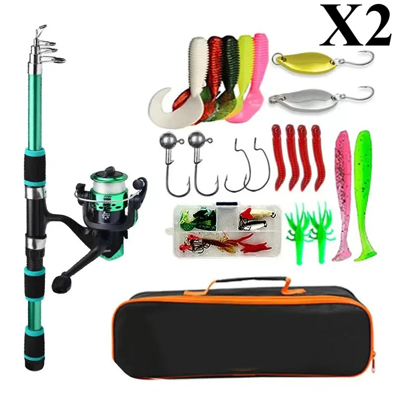 BRAVMACK Telescopic Fishing Pole Full Kit With Spinning Reel Baits Hooks Portable Travel Outdoor Angling Tackle Complete Set
